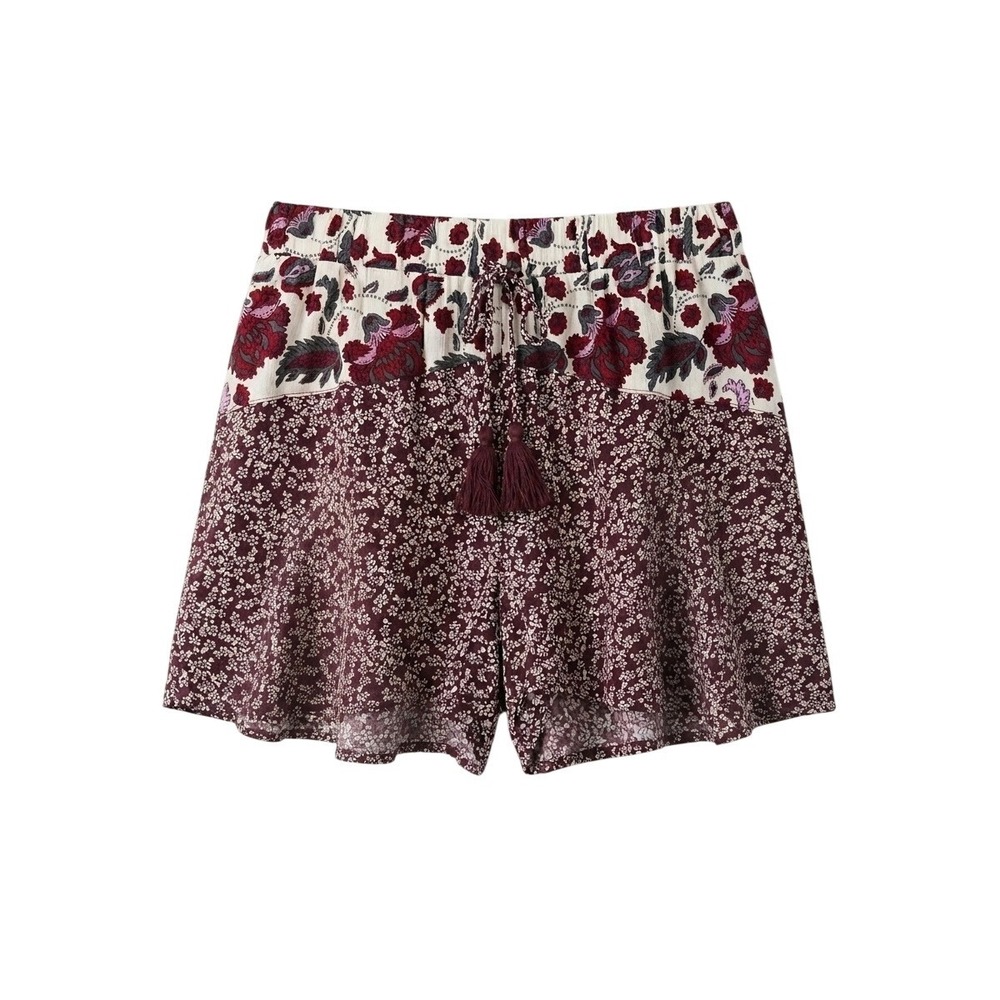 Band of Gypsies Mixed Floral Tassel Shorts Burgundy Cream Small‎